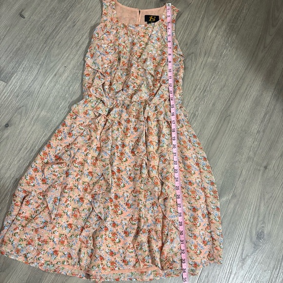 Sachin + Babi Anthropologie Peach Floral Mini Dress Ruffle Sleeveless Sz 0 - Picture 8 of 13